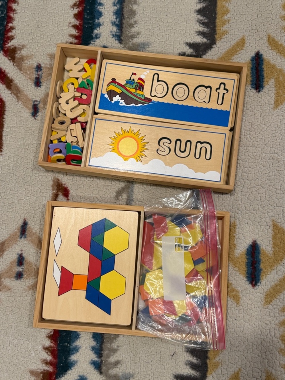 Melissa & Doug Wooden Letter & Shape Puzzle Set - Red, Yellow, Blue, Green